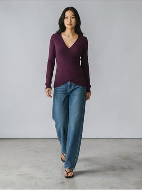 Ricki’s Wrap Front Sweater Deep V Neck Thin Knit Purple Size XS
